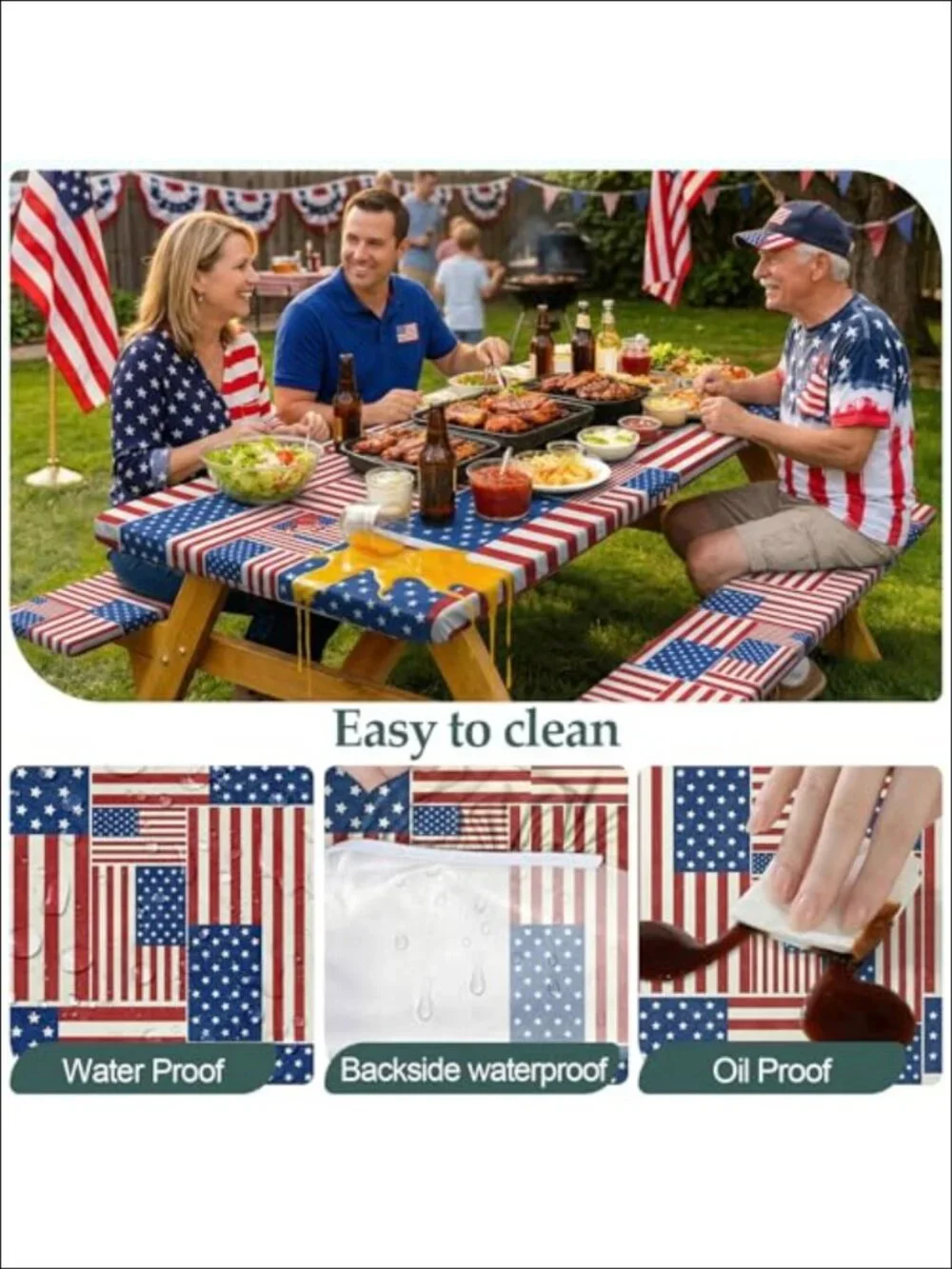Waterproof Picnic Table and Bench Covers Set Fitted Elastic Outdoor Camping